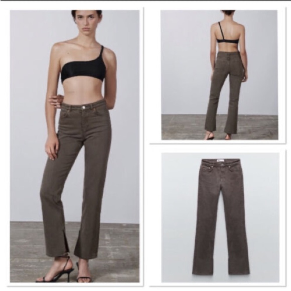 Zara Brown 90s Style Split Hem Jeans
